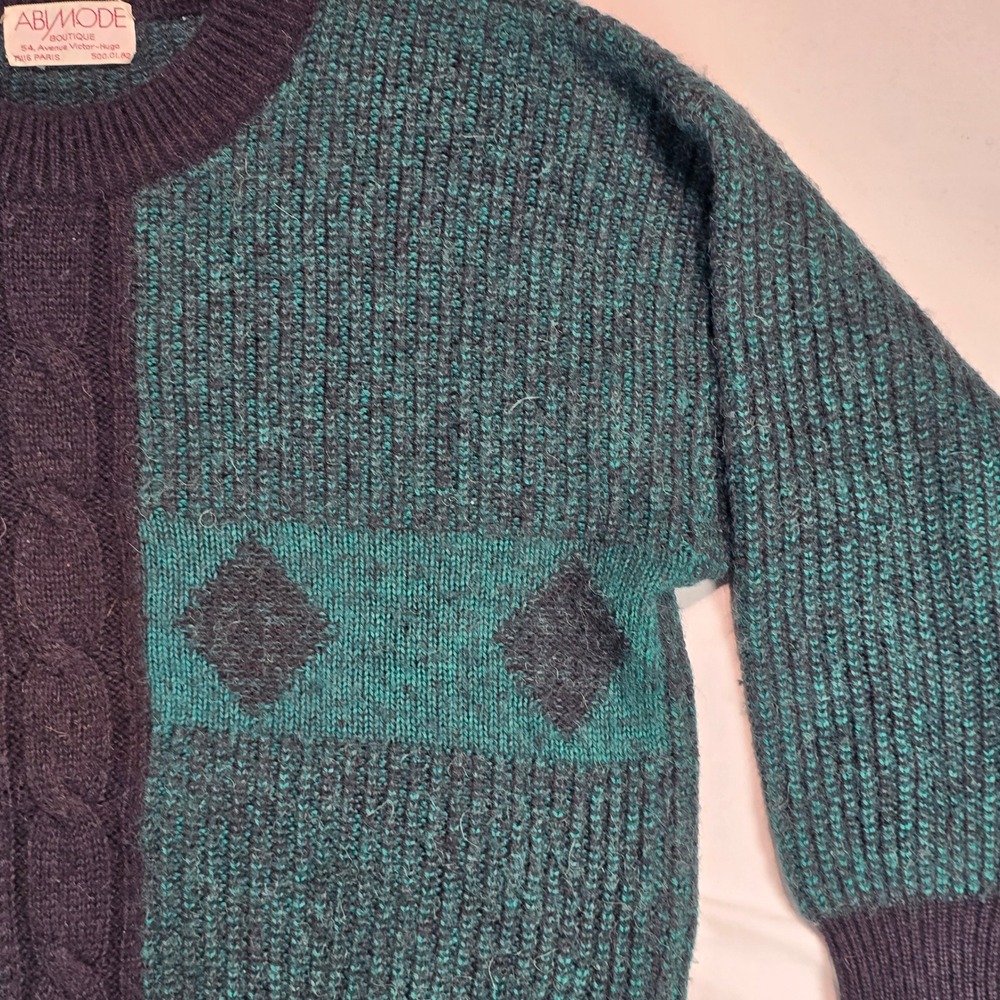 Abi Mode Boutique Paris Vtg Wool Alpaca Blend Sweater Green Geometric Italy M - Picture 4 of 16